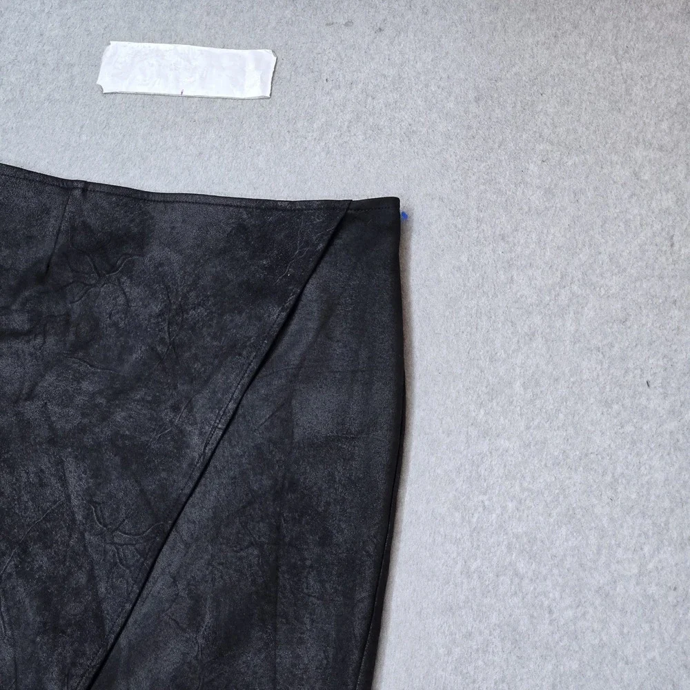 Free People Women Skirt S Black Whitney Vegan Pencil Faux Suede Leather Wrap